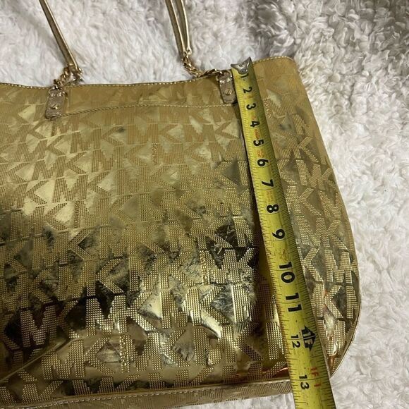 MICHAEL KORS LEATHER MEDIUM TOTE BAG GOLD COLOR MONOGRAM - Picture 10 of 15